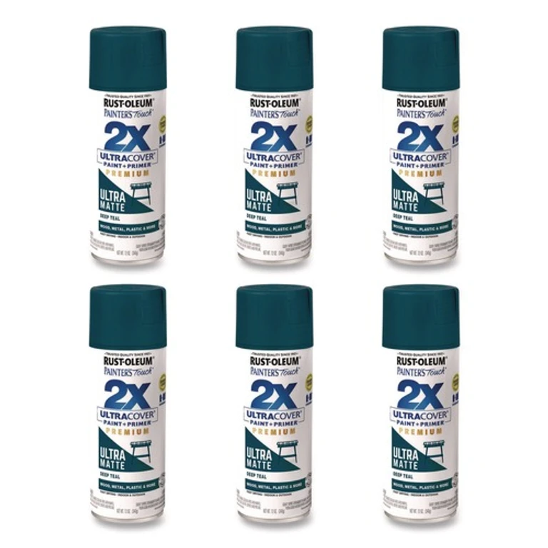 331185 Painter's Touch 2X Ultra Cover Spray Paint, Ultra Matte Teal, 12 oz Aerosol Can, 6/Carton