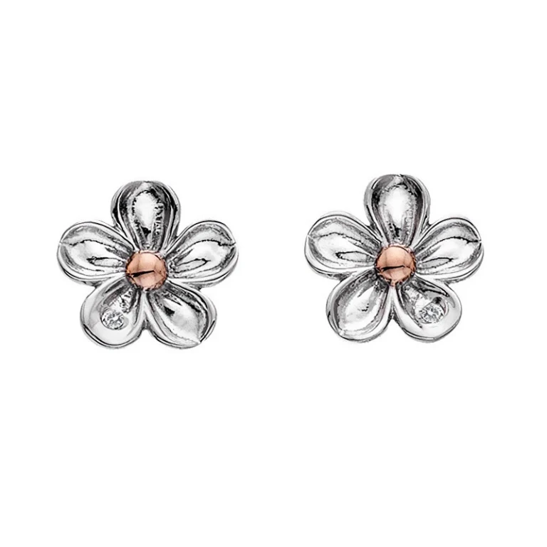 Silver Flower-Shaped Earrings with Diamonds Forget-Me-Not De618