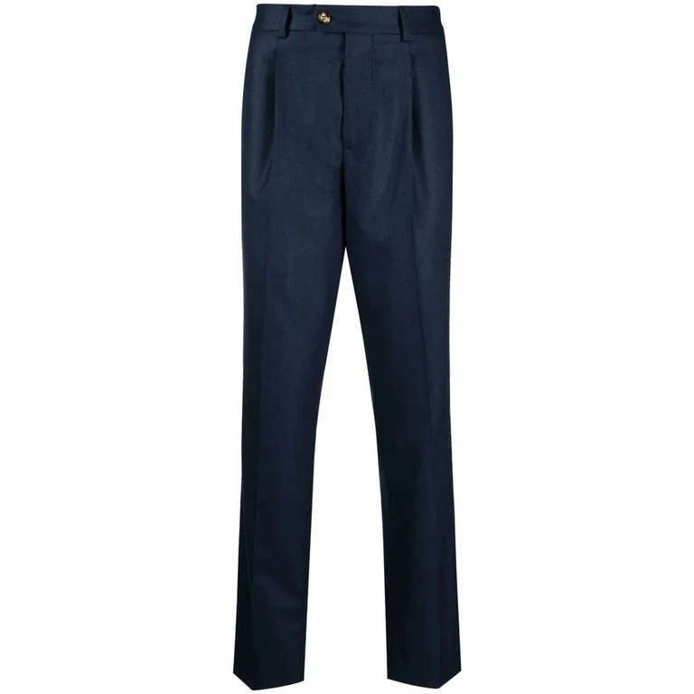 Navy Wool Pleated Trousers