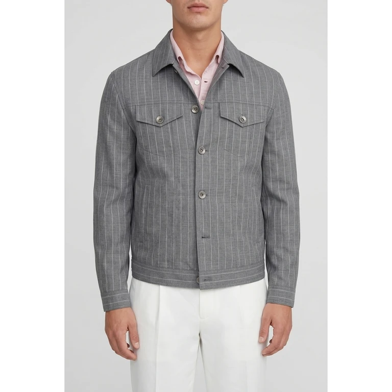 Grey Wool Striped Jacket