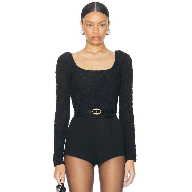 Deep Round Neck Long Sleeve T-Shirt Black
