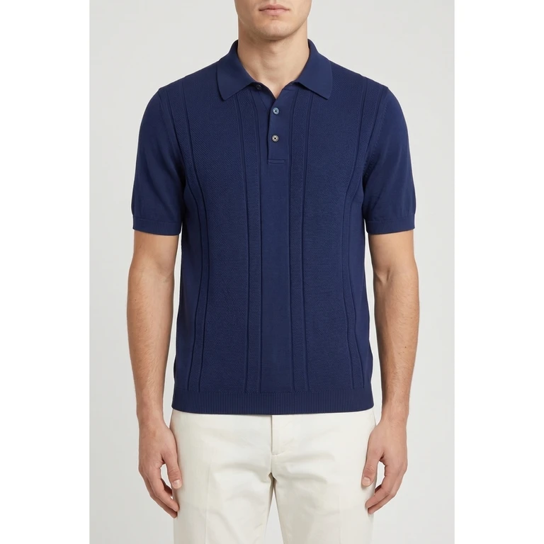Dark Blue Textured Polo Sweater