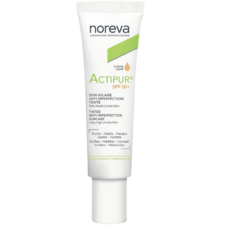 Noreva Actipur SPF50+ - Transparent tinted anti-imperfection sunscreen - Sensitive skin with imperfections 30 ml