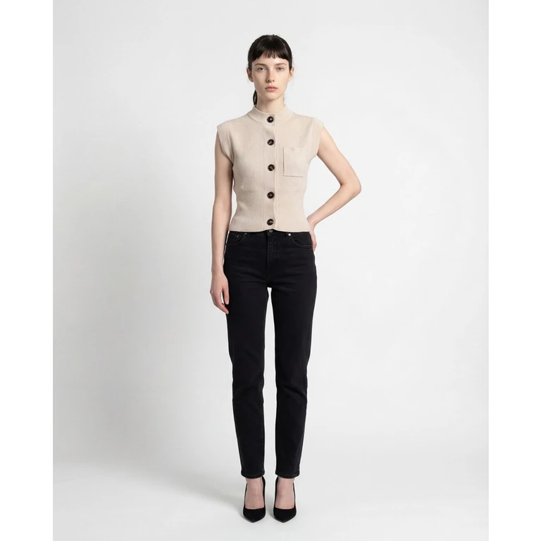 Beige Cashmere Sleeveless Cardigan