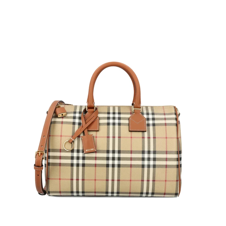 Beige Check Pattern Top Handle Bag