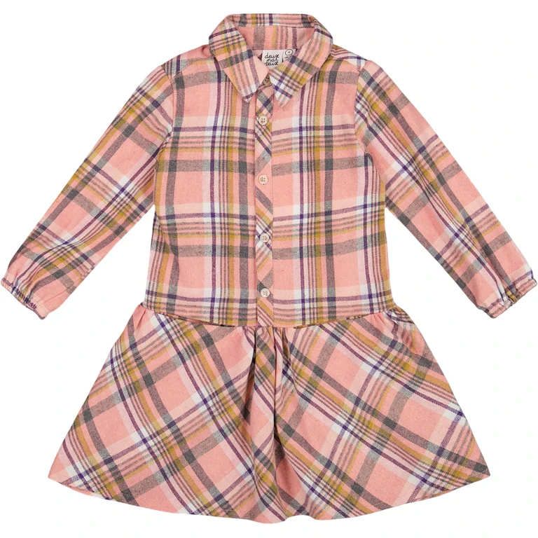 Plaid Shirt Dress with Frill - Big Girl