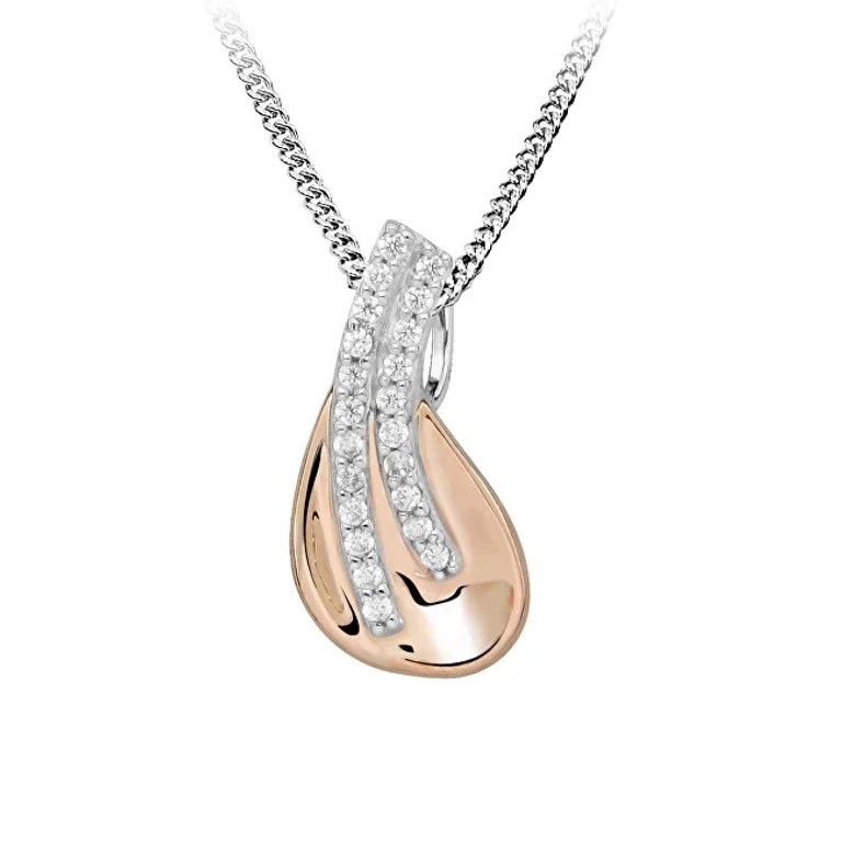 Elegante Bicolor Zirconia Necklace Sc606 (Chain, Pendant)
