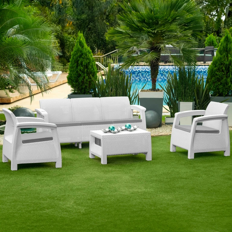 White 4-Piece Sofa Set with Luxury Seat Cushions