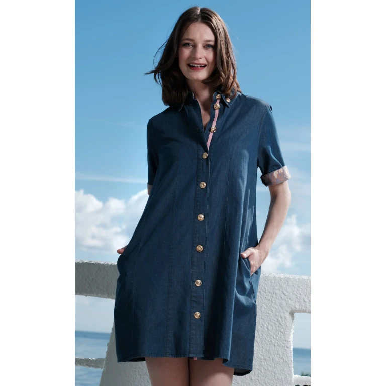 Newport Dress Denim with Gold Buttons