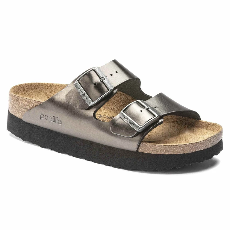 Women's Arizona Platform Leather Metallic Anthracite Sandals