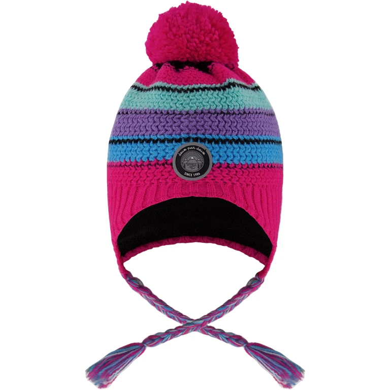 Pink-Multicolor Lined Peruvian Knit Pompom Hat - Little Girl
