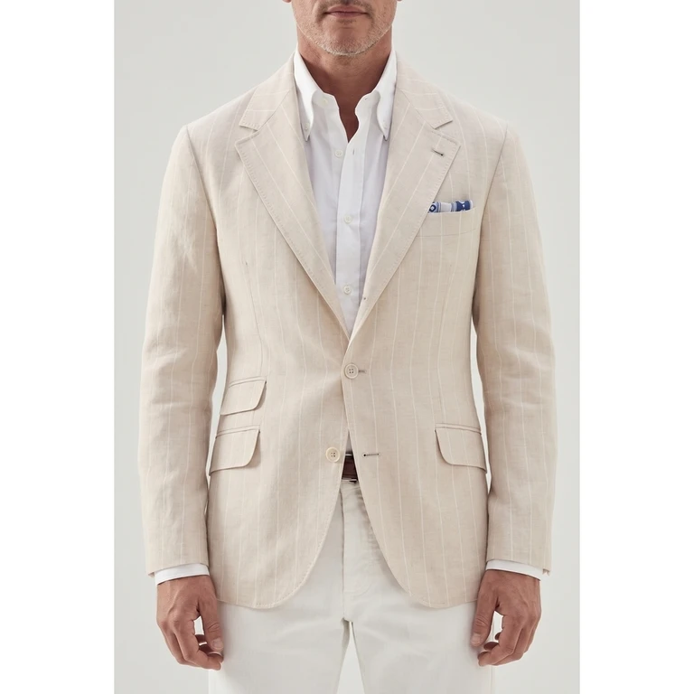 Sand Linen Wool Tailored Blazer