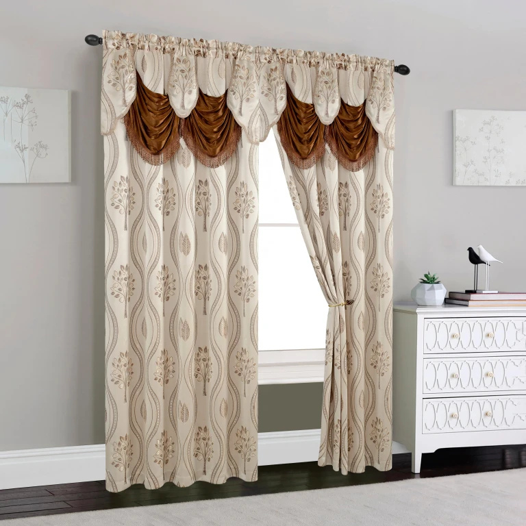 Set of 2 Aurora Curtain Panels- Attached Valance - Rod Pocket- 54" W x 84" L