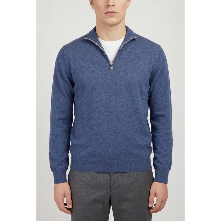 Blue Wool Zip Sweater