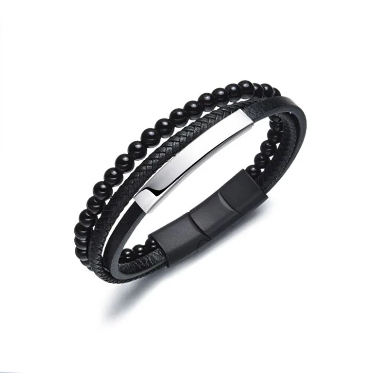 Modern Triple Leather Bracelet with Beads B1G00203