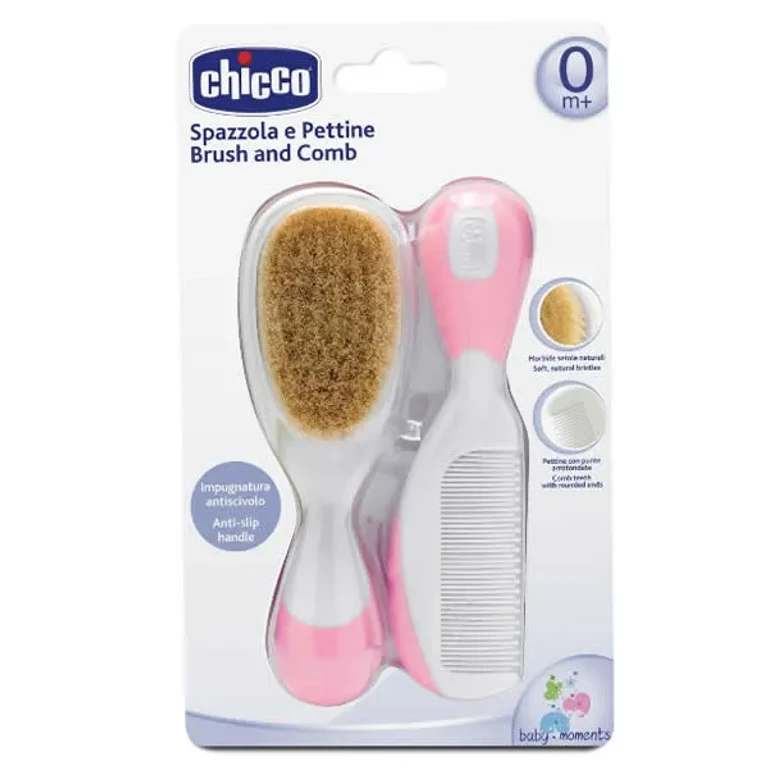 Brush and comb Chicco Natural hair Pink 0m+