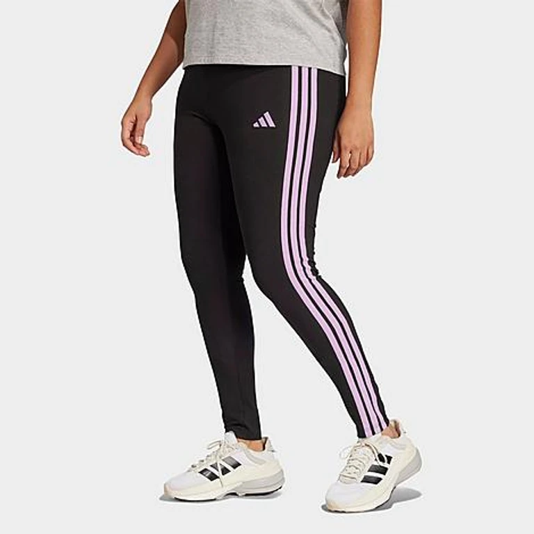 adidas Women's Essentials 3-Stripes Cotton Leggings (Plus Size) in Medium Grey Heather/Black Size: 1X