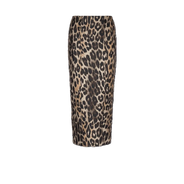 Women'S Multi-Brown Leopard Jacquard Pencil Skirt