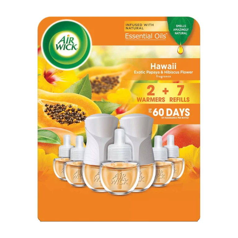 Plug In Scented Oil Air Freshener, Hawaii Exotic Papaya & Hibiscus Flower, 2 warmers + 7 refills