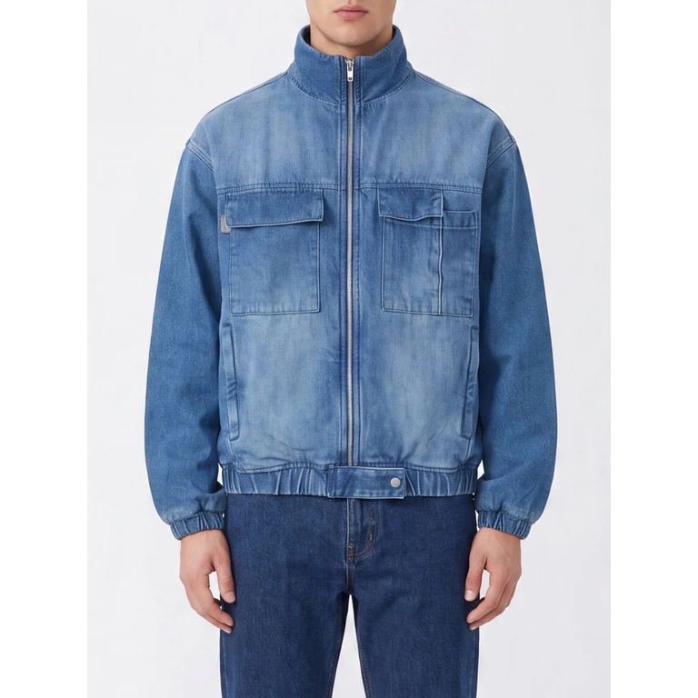 Barrau Cotton Bomber Jacket with High Neck and Concealed Closure (BARRAUJACKETDENIM)