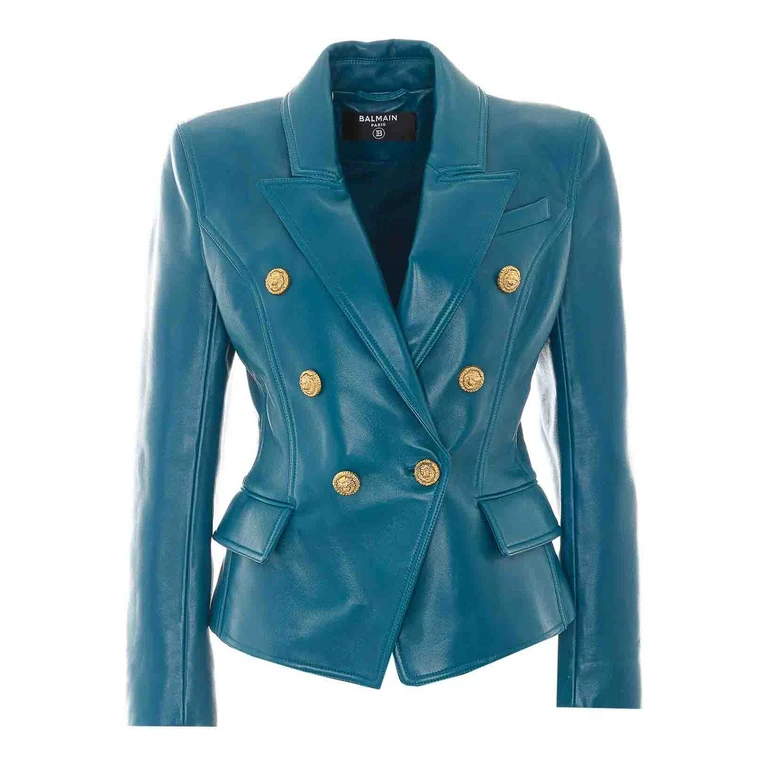 Blouson En Cuir - Bleu (HF1SG187LE356HR)