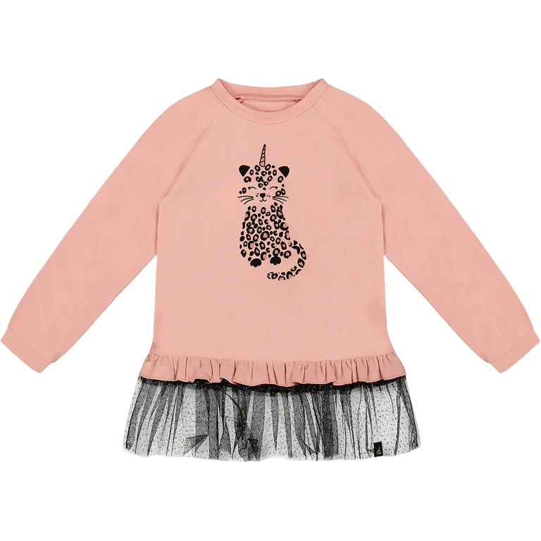 Long Bi-Material Top with Mesh Ruffle Hem - Big Girl