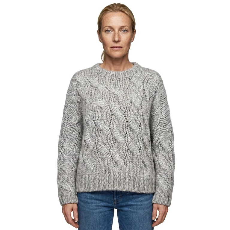 Light Grey Wool Cable Knit Sweater