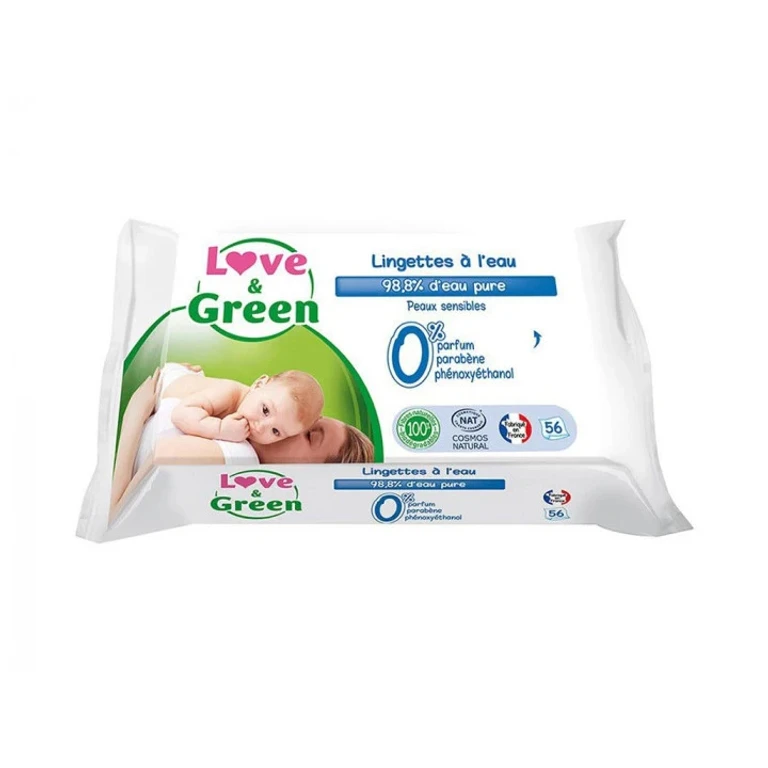 Love&Green ORGANIC Water-Based Wipes for Sensitive Skin x56