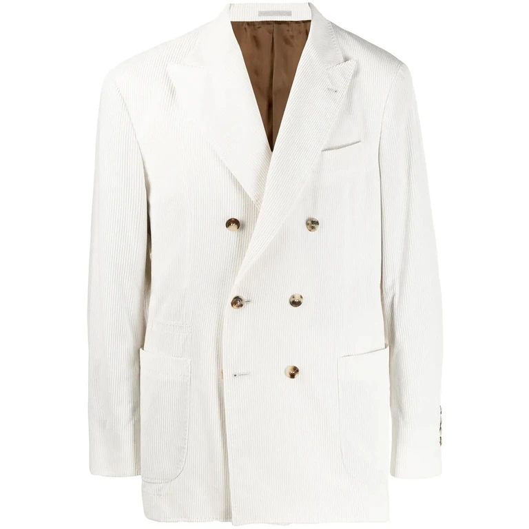White Double-Breasted Corduroy Blazer