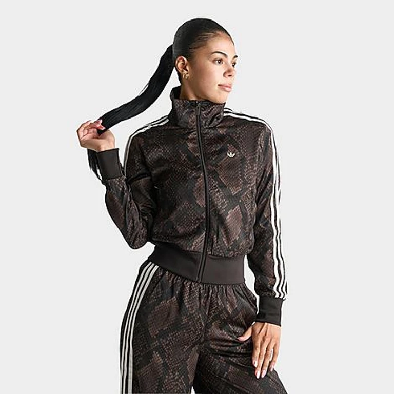 Women's Originals Satin Snake Print Firebird Track Jacket in Earth Strata/Aurora Coffee Size: XS