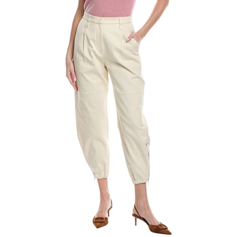 Cream Tapered Trousers With Pleats