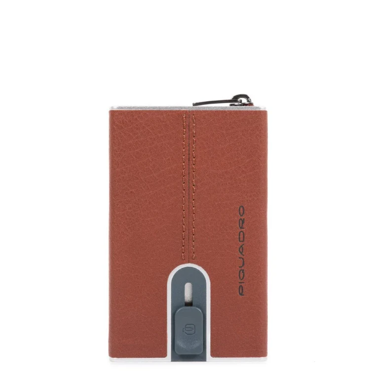 , Leather Credit Card Holder, Square Sliding System, Brown, Unisex