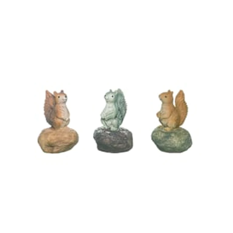 Resin Happy Squirrel Figurine Set of 3 Spring Home Decorations for Spring and Summer Decor