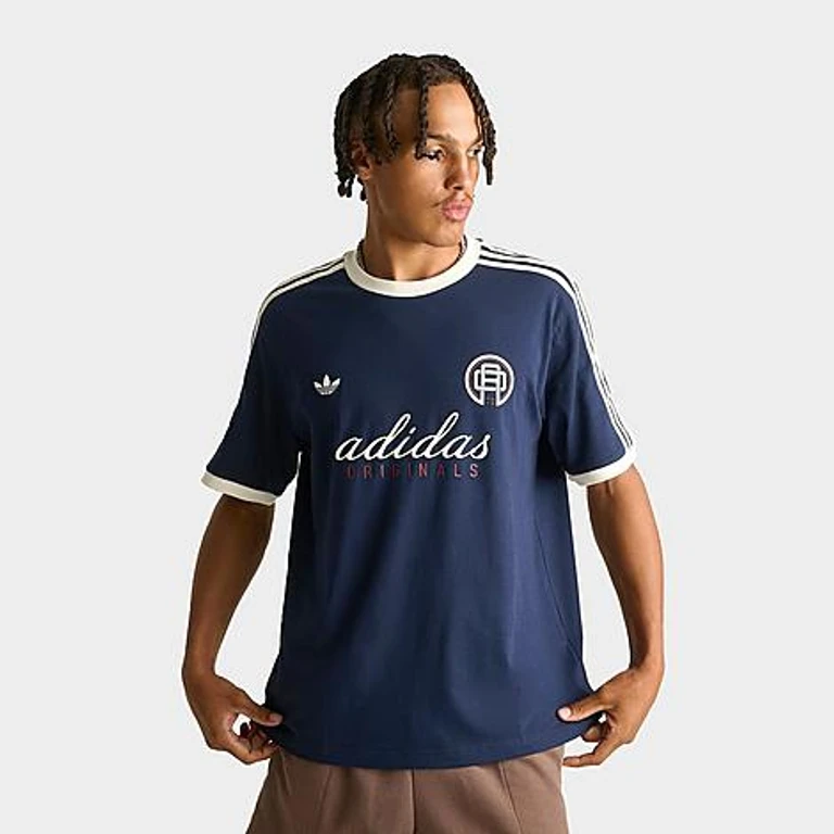 adidas Men's Originals Cali Script T-Shirt in Collegiate Navy/Off White Size: Small