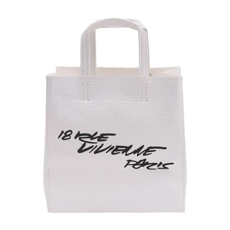 Logo-Printed Leather Tote Bag â White