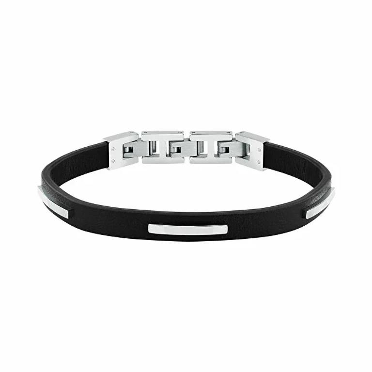 Men's Black Leather Bracelet T-Leather Tjaxz10