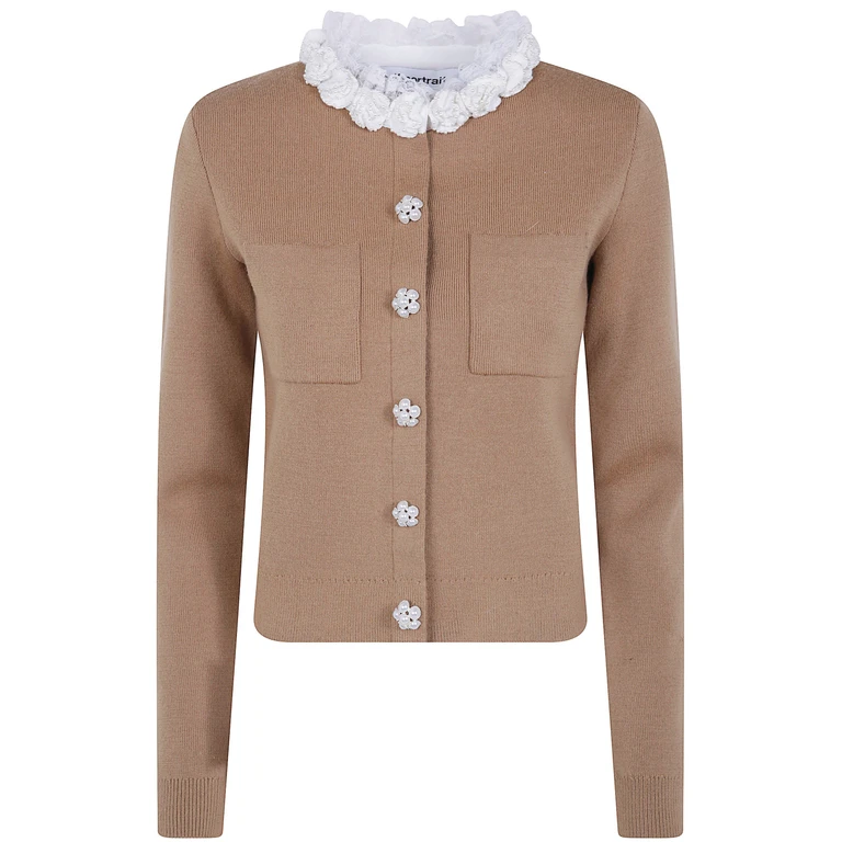 Sweater With Lace Detail "Brown Embellished Knit Cardiga