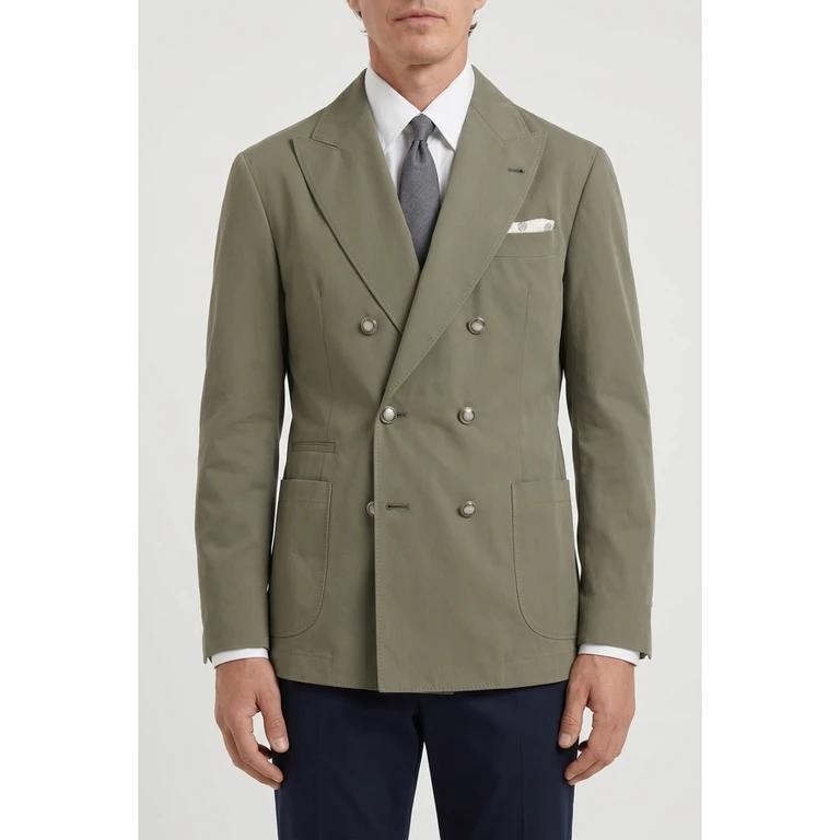 Olive Cotton Double Breasted Blazer