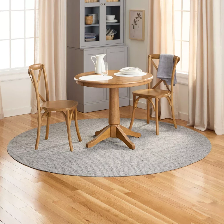 Pax Herringbone Textured Machine Washable Area Rug:- 7'10'x7'10', Grey, Round