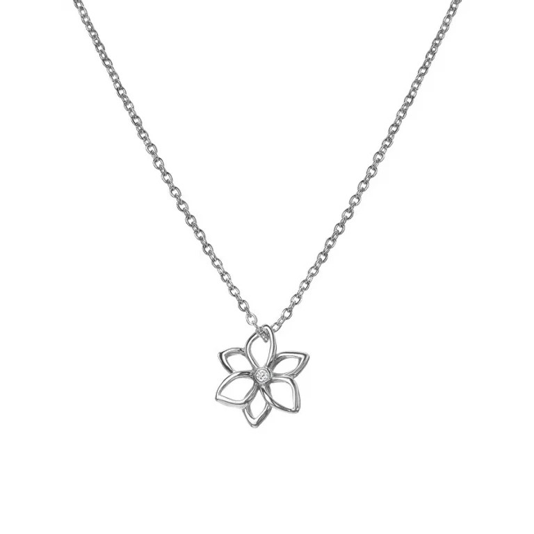 Sterling Silver Necklace With Diamond Bouquet And Diamond Amulets Dp894 (Chain, Pendant)
