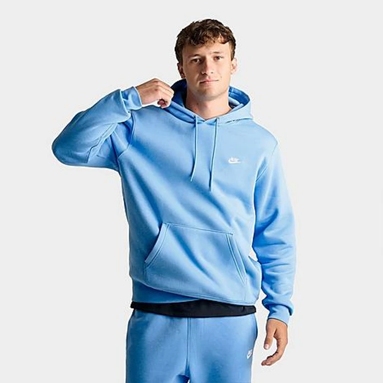 Nike Men's Club Fleece Premium Embroidered Pullover Hoodie in Football Blue/Football Blue/White Size: XS
