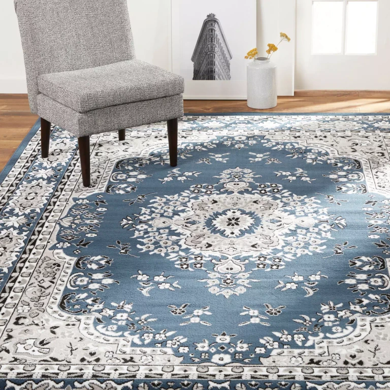 Area Rug, Assorted Designs & Sizes:- 4'x5', Blue/Ivory