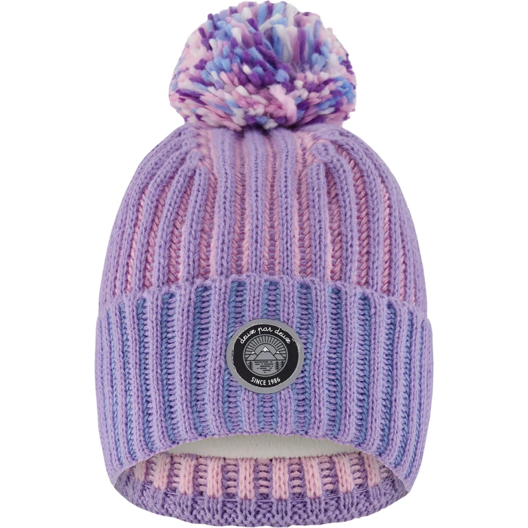 Blue-Purple-Pink Lined Knit Pompom Hat - Little Girl