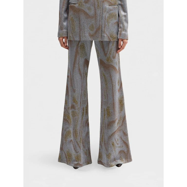 Easy Printed Flared Trousers in Organic Cotton Blend (M26E1ACJP021JL00608)