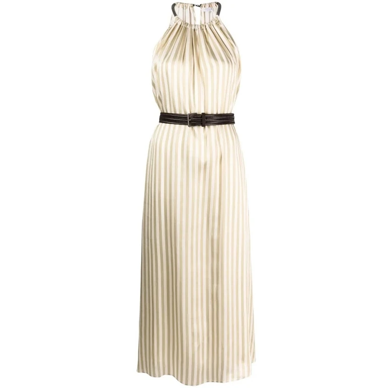 Wolight Green Silk Striped Dress