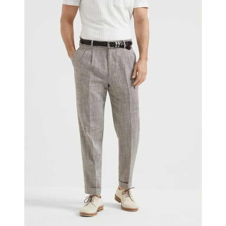 Light Brown Linen Blend Trousers
