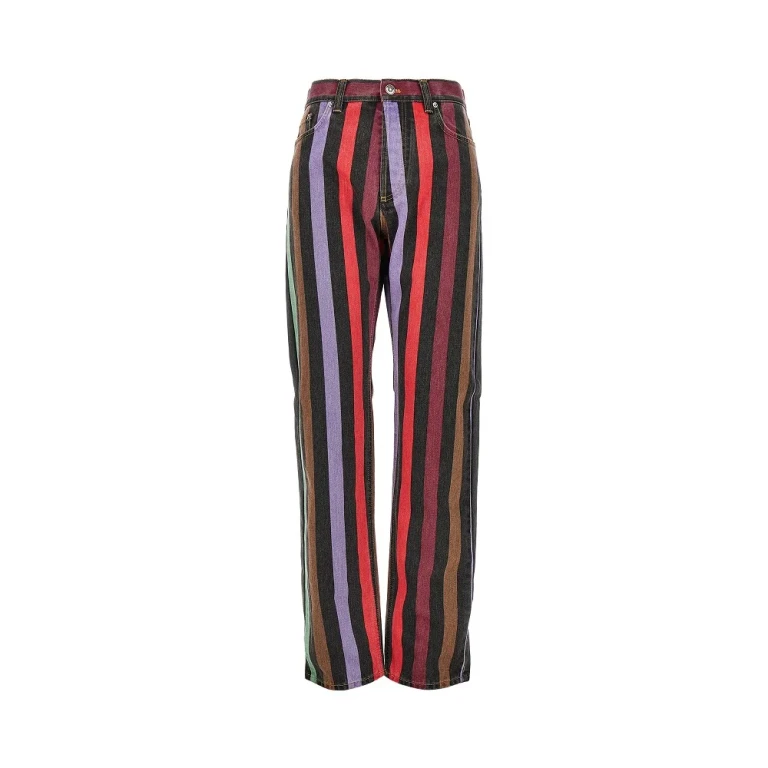 Cotton denim jeans with striped motif Woman 26