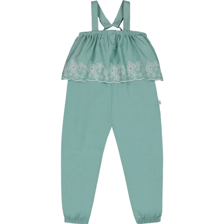 Chambray Jumpsuit with Embroidery - Little Girl