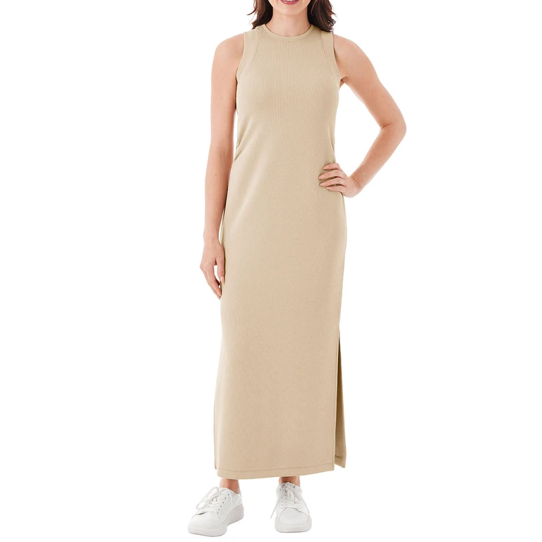 RIBBED TANK DRESS - TAUPE M:- Taupe - Online Only, M