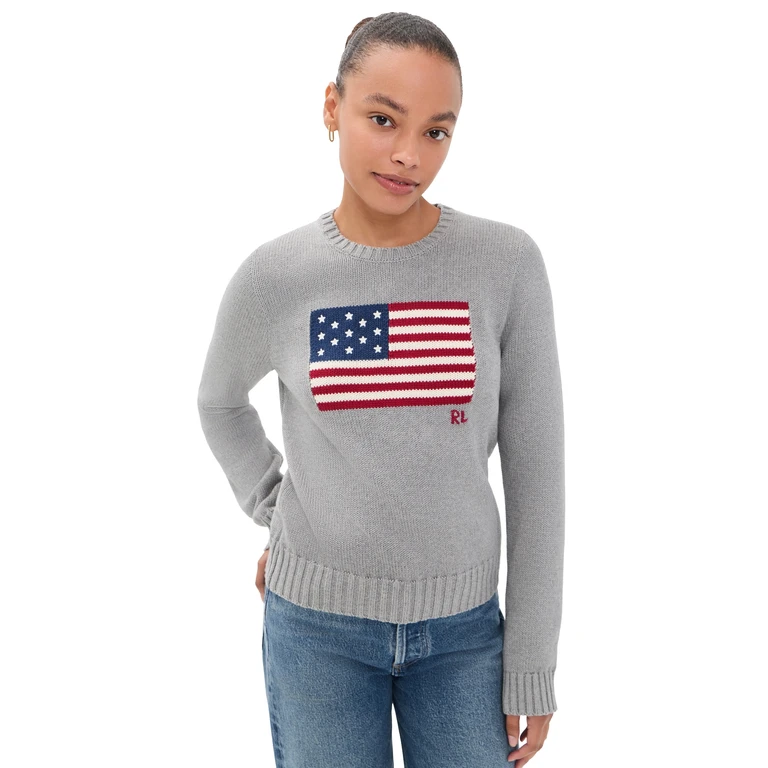 Roving USA Flag Sweater Drift Grey Melange XS